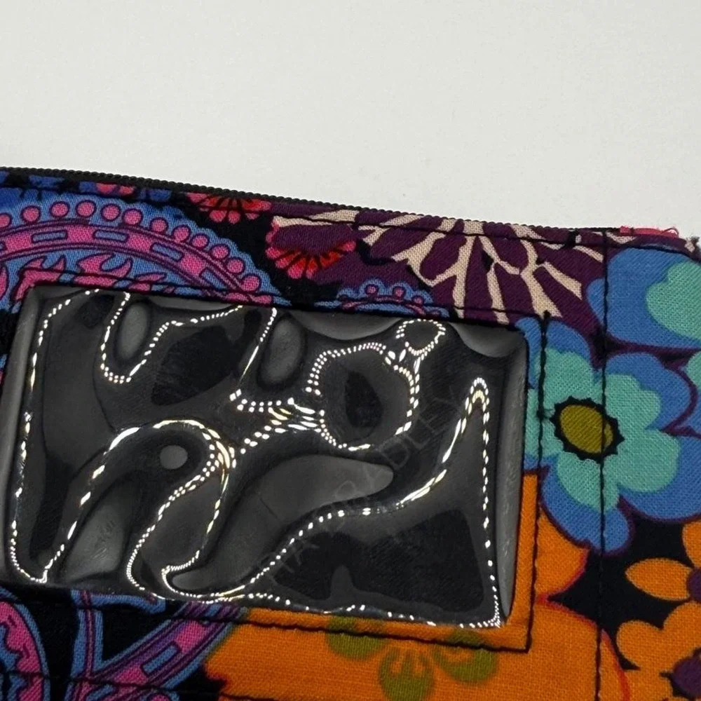 Vera Bradley Mod Pink Zip ID Case Coin Purse Key Ring Wallet Retired Floral